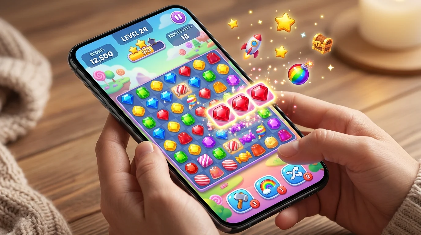 Casual puzzle mobil játék illusztráció